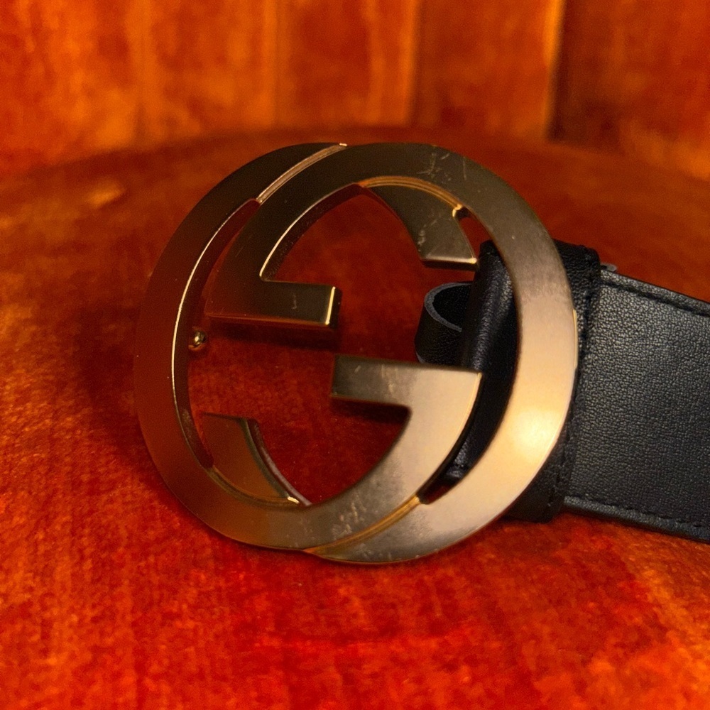 Authentic Gucci GG Marmont Black Leather Belt Size with Gold Logo 40/100 - Picture 7 of 12